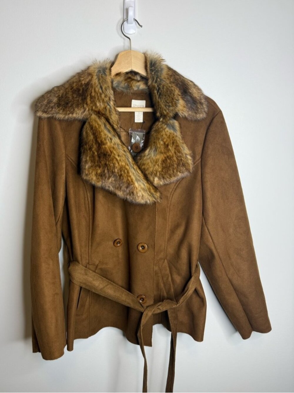 Chico's Brown Faux-Fur Collar Belted Trench Coat NWT size XL (3)